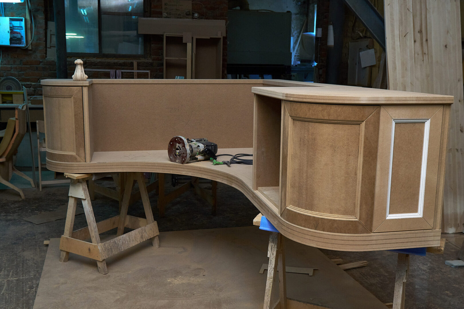 Custom desk assembly in progress