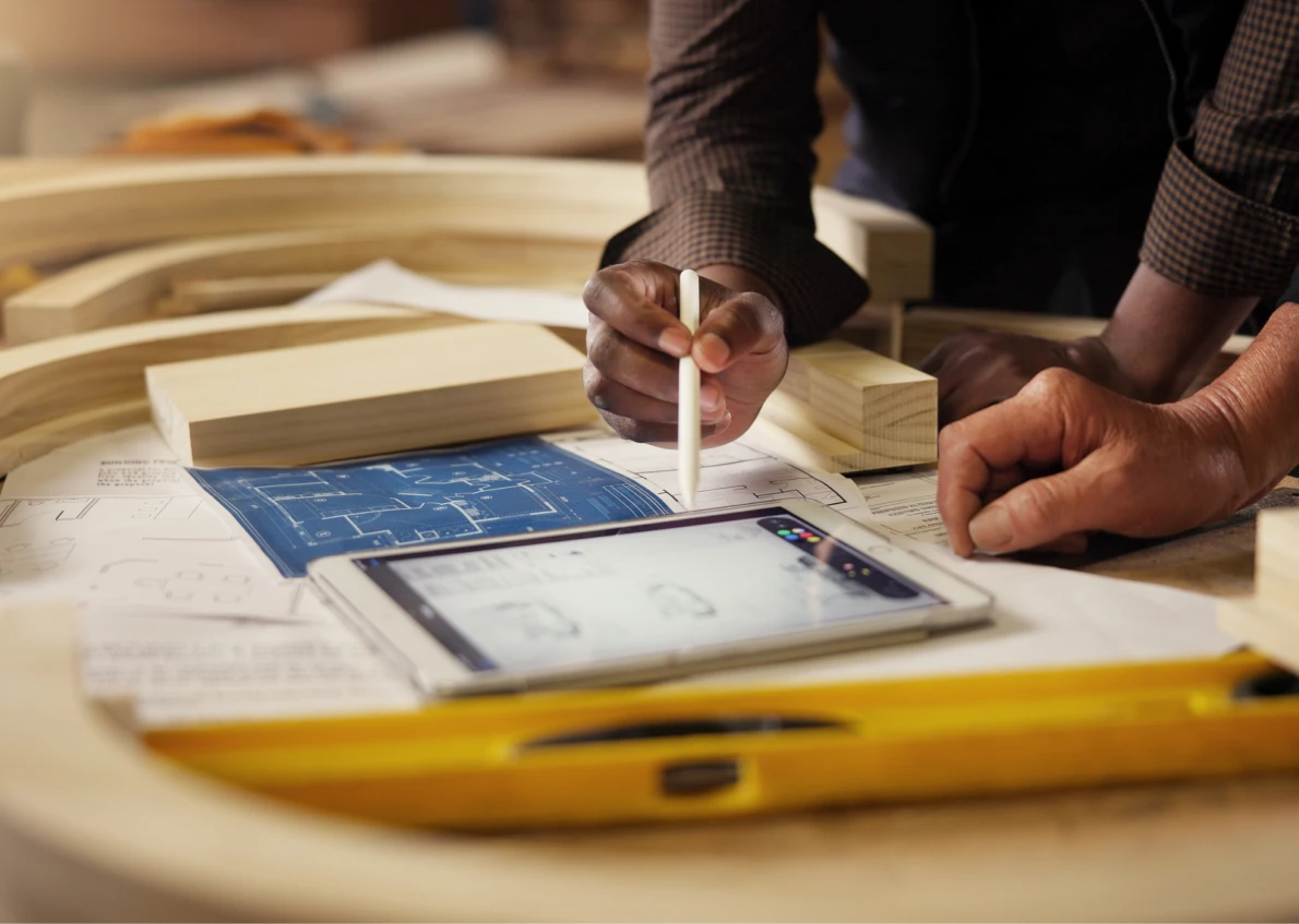 Designing with blueprints and digital tablet